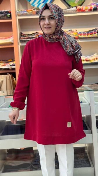 Kolu Lastikli Basic Ayrobin Tunik Kırmızı/251467