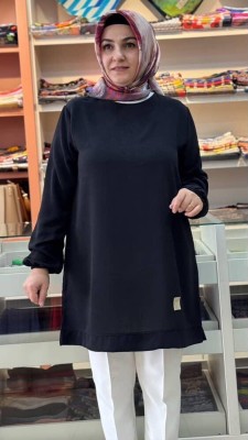 Kolu Lastikli Basic Ayrobin Tunik Siyah/251467 - Thumbnail