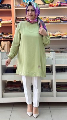 Kado - Kolu Lastikli Basic Ayrobin Tunik Fıstık Yeşili/251467