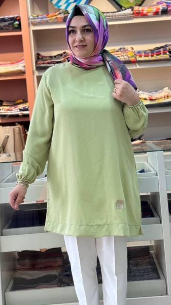 Kolu Lastikli Basic Ayrobin Tunik Fıstık Yeşili/251467