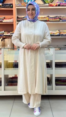 Bwest - Kolu Lastikli Gizli Düğmeli Takım Bej/71279