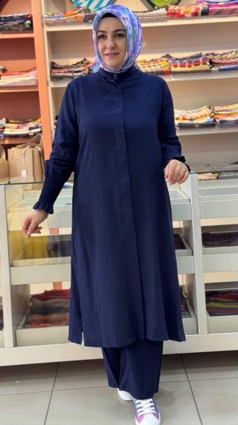 Kolu Lastikli Gizli Düğmeli Takım Lacivert/71279