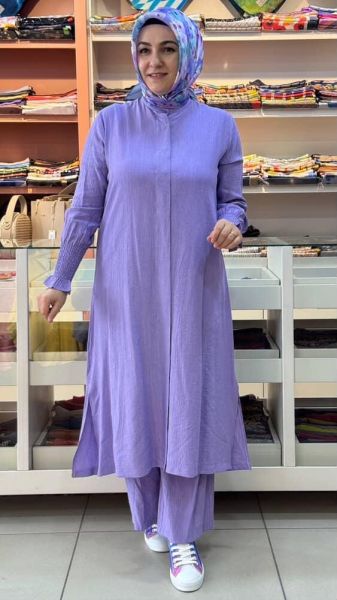 Kolu Lastikli Gizli Düğmeli Takım Lila/71279