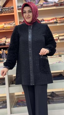 Kolu Peluş Hırka Siyah/2265 - Thumbnail