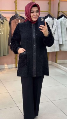 Kolu Peluş Hırka Siyah/2265 - Thumbnail