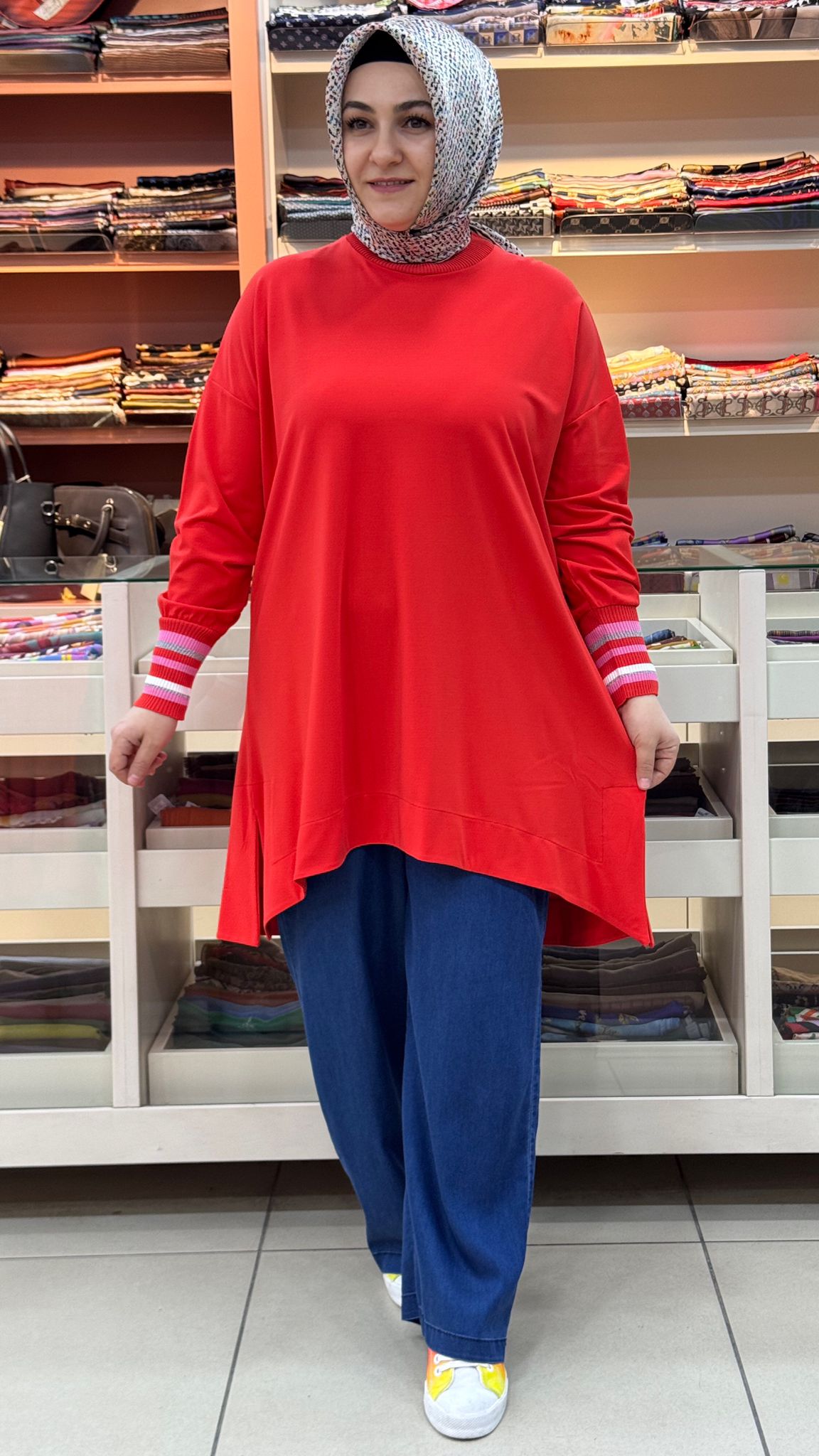 TIĞ TRİKO - Kolu Simli Ribanalı Tunik Mercan/30671