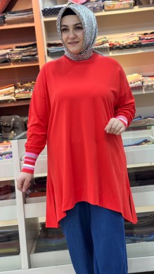 Kolu Simli Ribanalı Tunik Mercan/30671 - Thumbnail