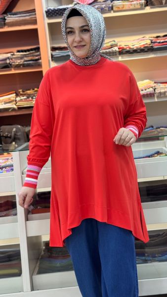 Kolu Simli Ribanalı Tunik Mercan/30671