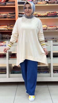 Kolu Simli Ribanalı Tunik Bej/30671 - Thumbnail