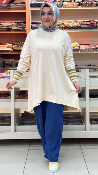 Kolu Simli Ribanalı Tunik Bej/30671