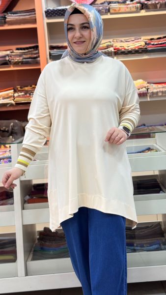 Kolu Simli Ribanalı Tunik Bej/30671