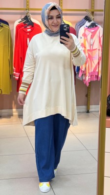 Kolu Simli Ribanalı Tunik Bej/30671 - Thumbnail