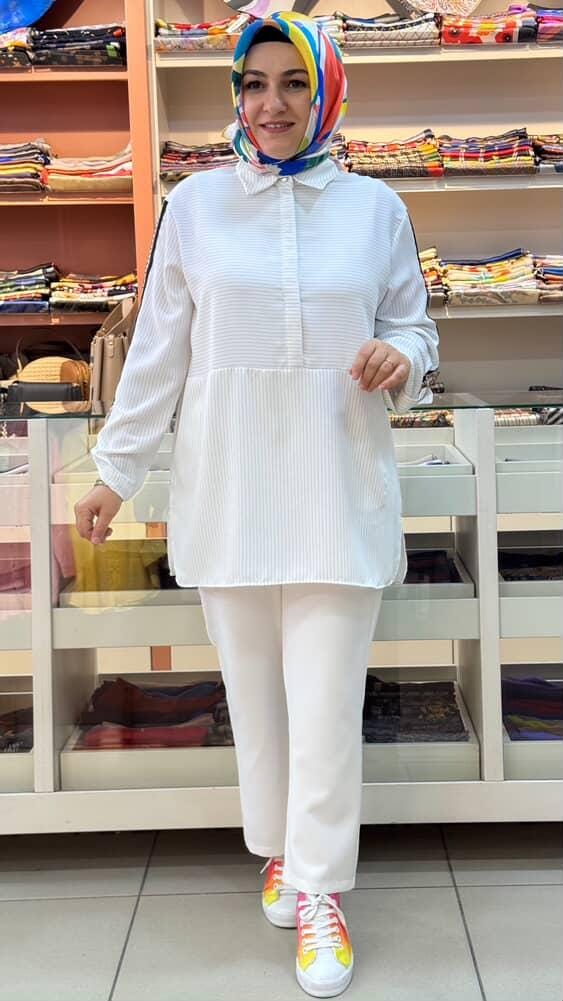 Armine Trend - Kolu Taş ve Ribana Detaylı Tunik Ekru/41041