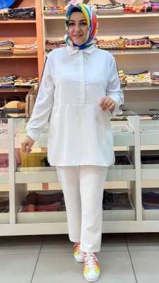 Armine Trend - Kolu Taş ve Ribana Detaylı Tunik Ekru/41041