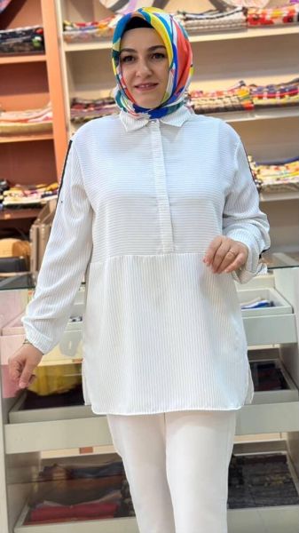 Kolu Taş ve Ribana Detaylı Tunik Ekru/41041