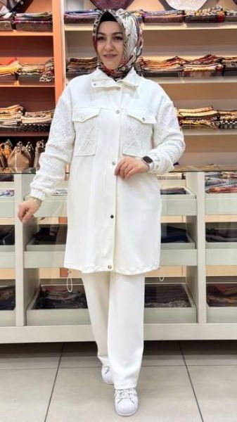 Kolu Ve Cebi Dantel Detaylı Takım Ekru/6048