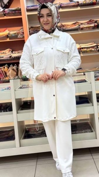 Kolu Ve Cebi Dantel Detaylı Takım Ekru/6048