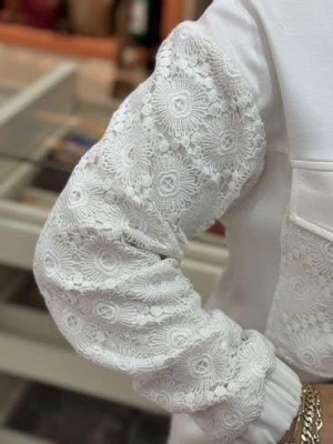 Kolu Ve Cebi Dantel Detaylı Takım Ekru/6048 - Thumbnail