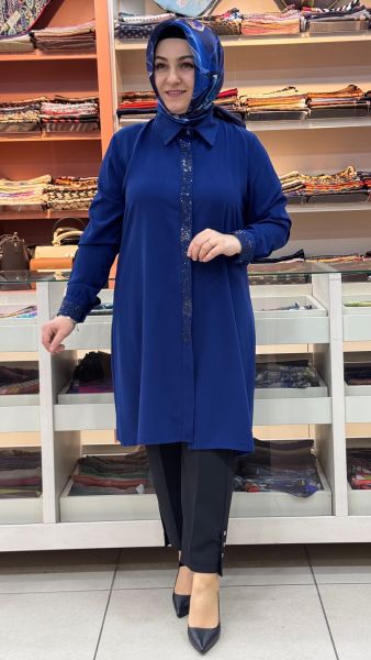 Kolu Ve Önü Taşlı Tunik Saks/60012
