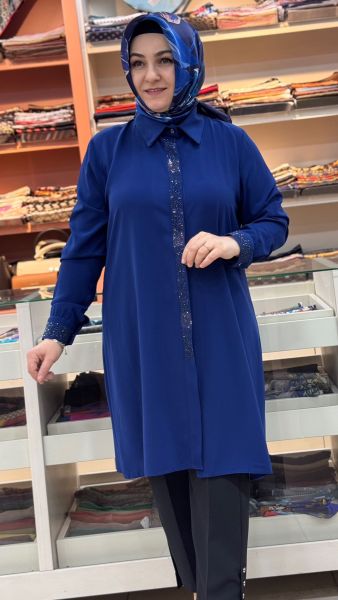 Kolu Ve Önü Taşlı Tunik Saks/60012