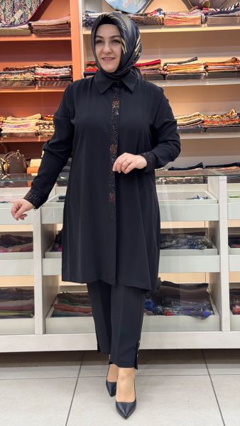 Kolu Ve Önü Taşlı Tunik Siyah/60012