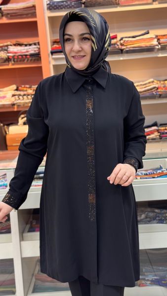 Kolu Ve Önü Taşlı Tunik Siyah/60012