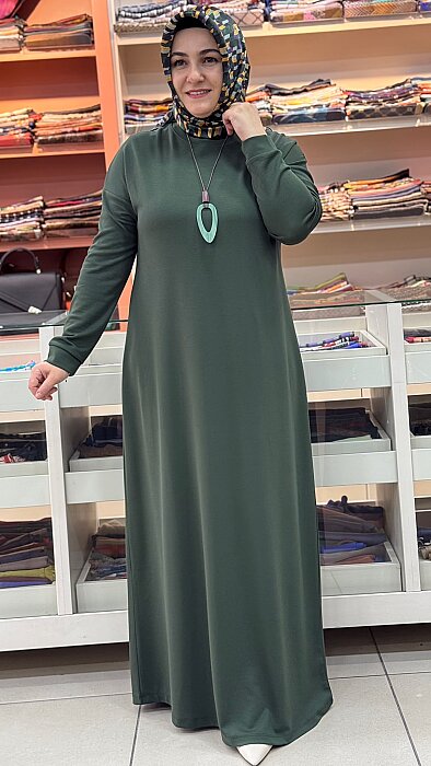 Kolyeli Basic Elbise Haki/268498   - 2
