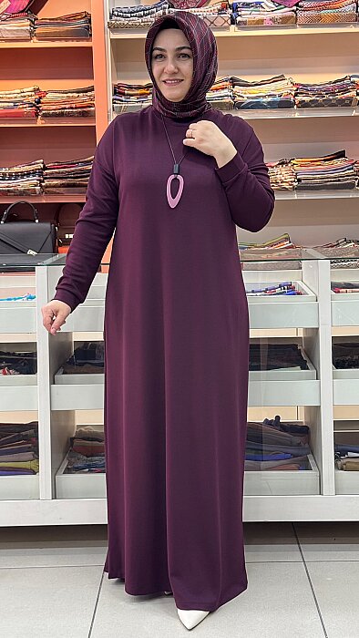 Kolyeli Basic Elbise Bordo/268498 