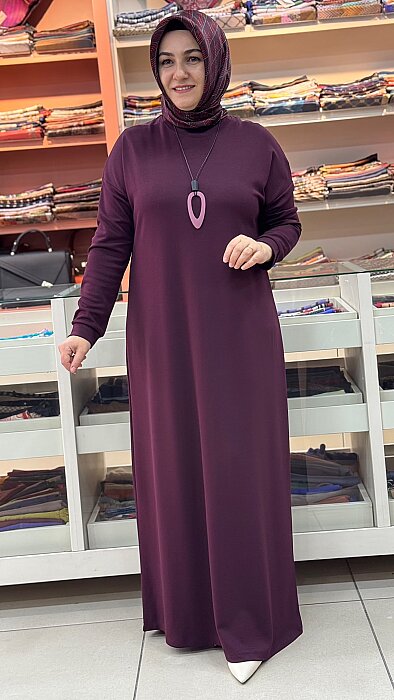 Kolyeli Basic Elbise Bordo/268498  - 2