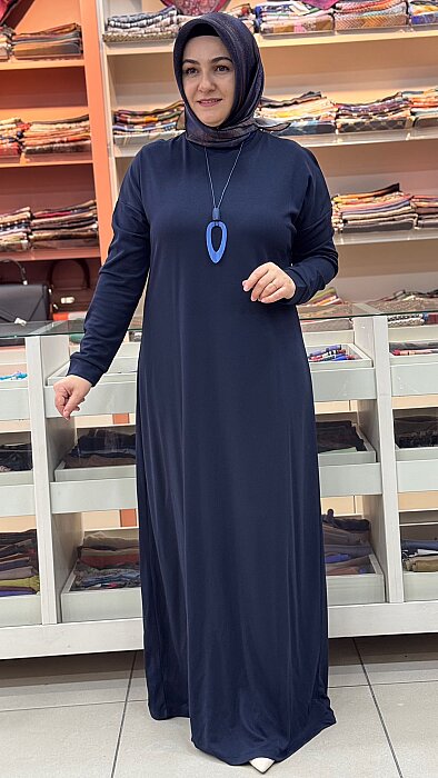 Kolyeli Basic Elbise  Lacivert/268498 - 2