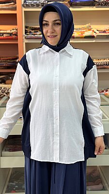 Kontrast Garnili Taş Detaylı Gömlek Ekru/ 3431 - Thumbnail