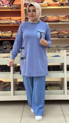 PYS - Kot Detaylı Aksesuarlı Tunik Mavi/10723