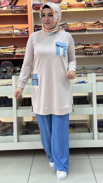 Kot Detaylı Aksesuarlı Tunik Bej/10723