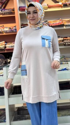 Kot Detaylı Aksesuarlı Tunik Bej/10723 - Thumbnail