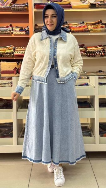 Kot Etekli Örme Takım Mavi/10493