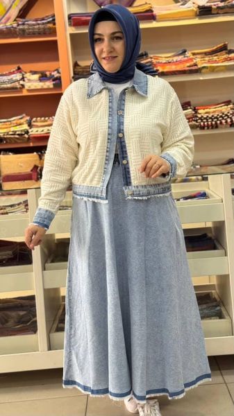 Kot Etekli Örme Takım Mavi/10493