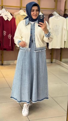 Kot Etekli Örme Takım Mavi/10493 - Thumbnail