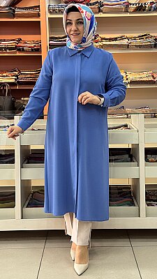 Krep Kumaş Basic Uzun Tunik Mavi/4215 - Thumbnail