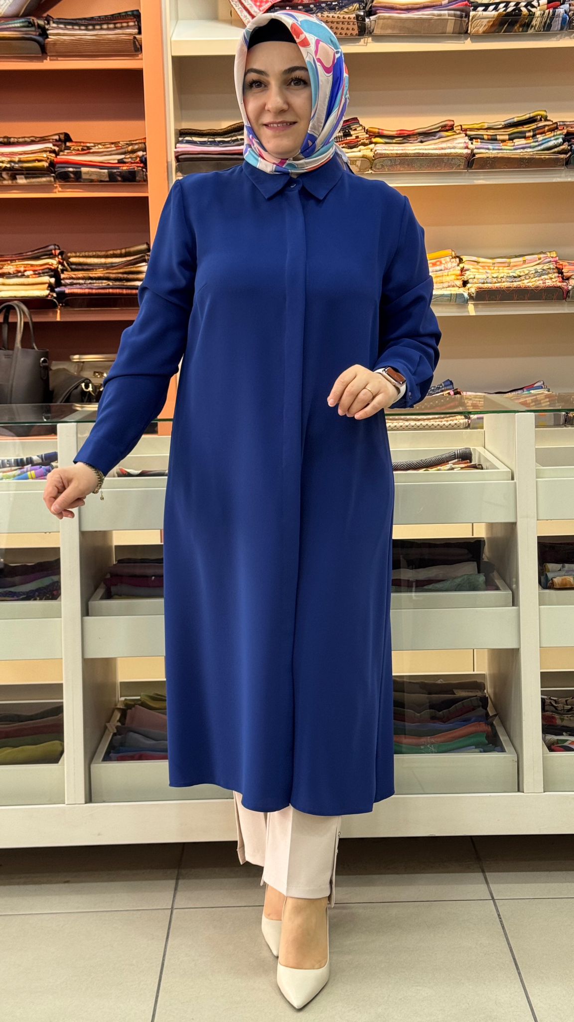 Gaze - Krep Kumaş Basic Uzun Tunik Saks/4215 