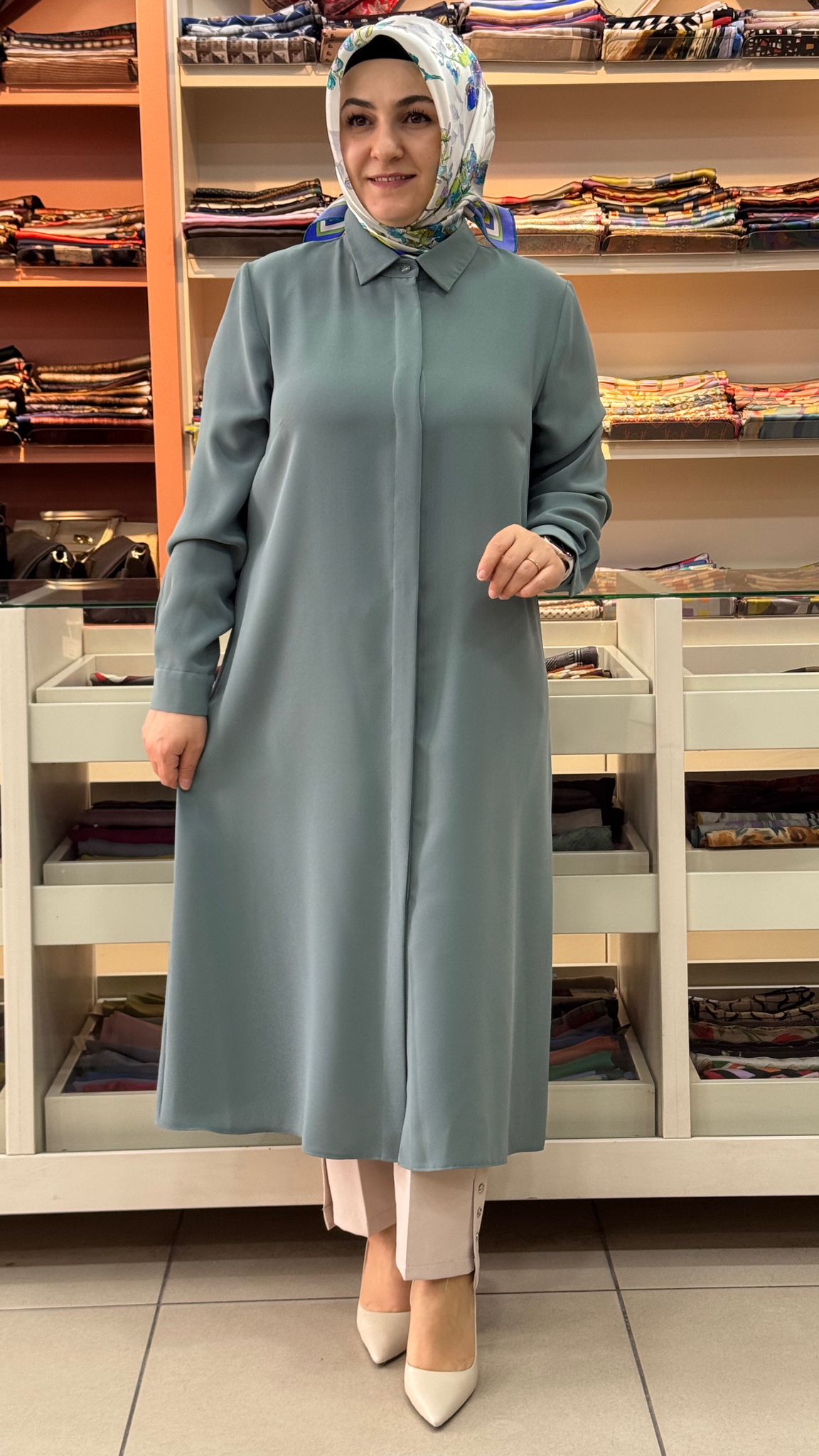 Gaze - Krep Kumaş Basic Uzun Tunik Mint Yeşili/4215 