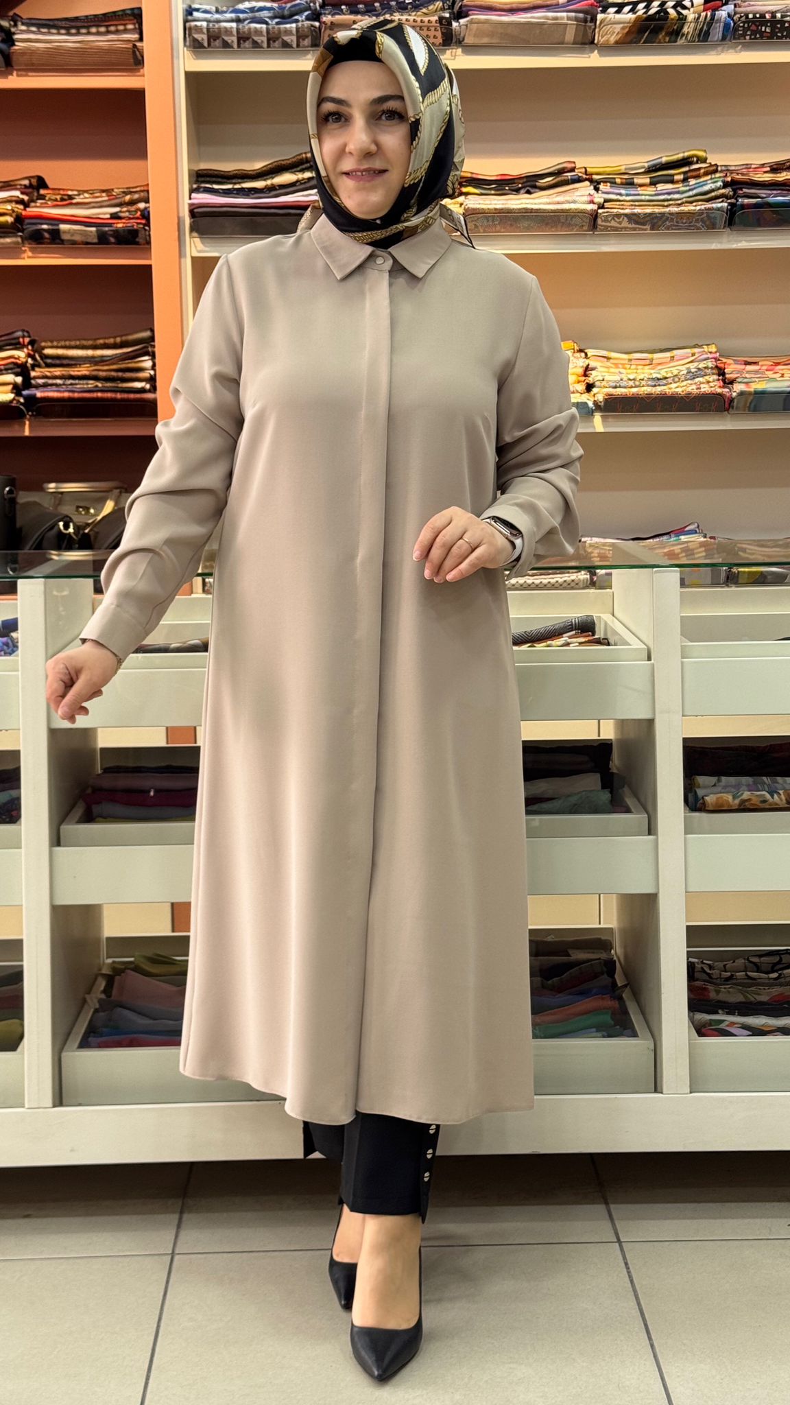 Gaze - Krep Kumaş Basic Uzun Tunik Taş/4215 