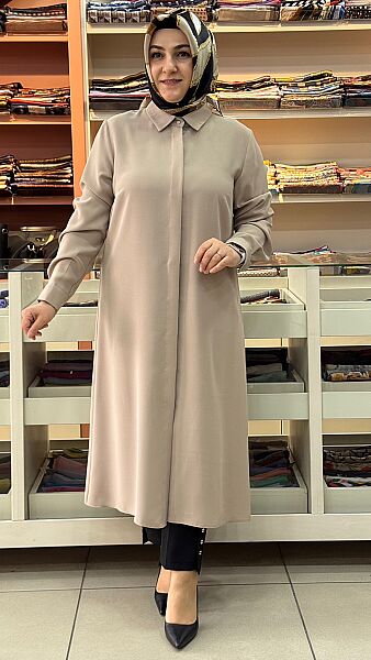 Krep Kumaş Basic Uzun Tunik Taş/4215 