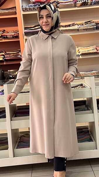 Krep Kumaş Basic Uzun Tunik Taş/4215 
