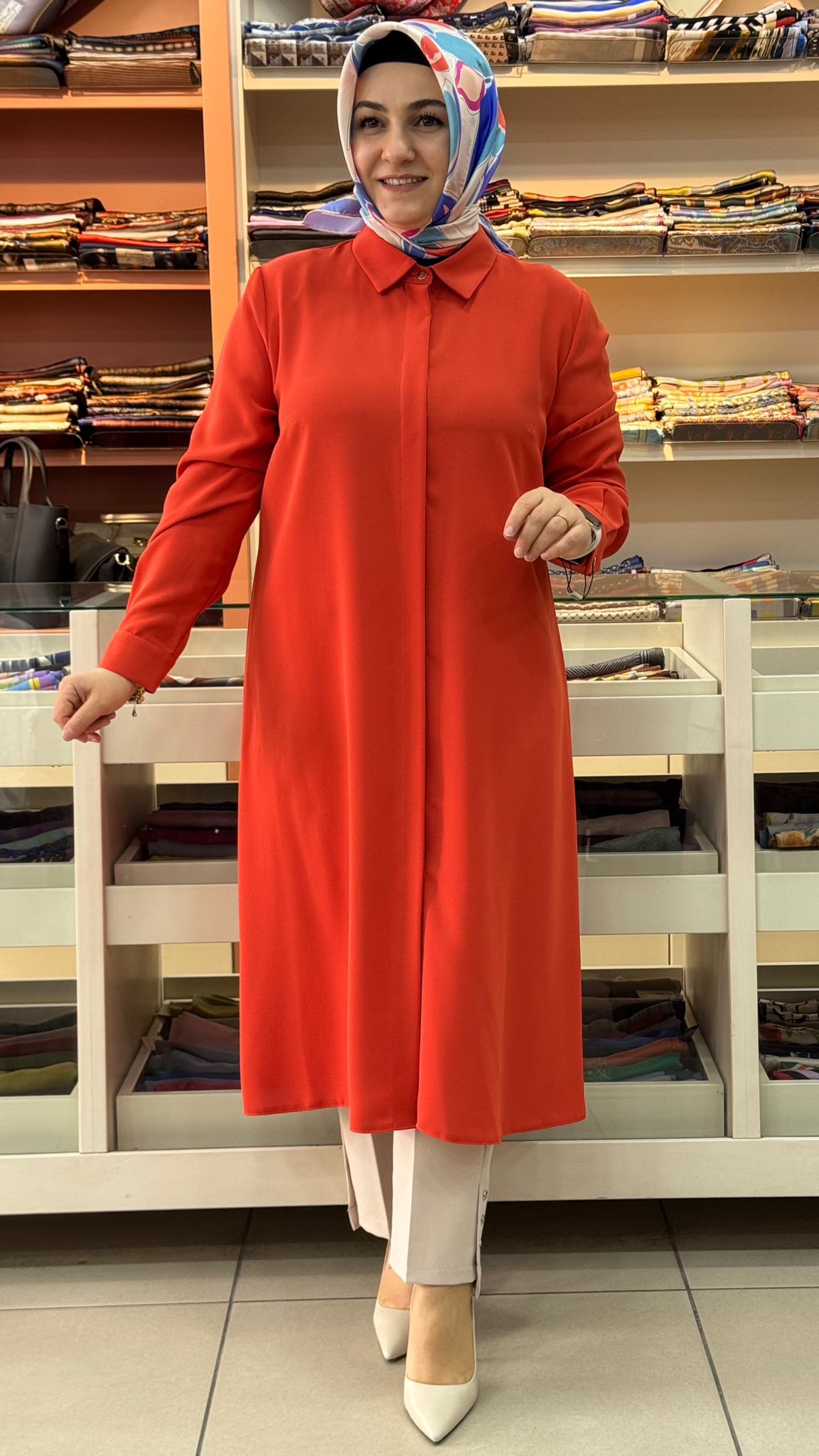 Gaze - Krep Kumaş Basic Uzun Tunik Mercan/4215 