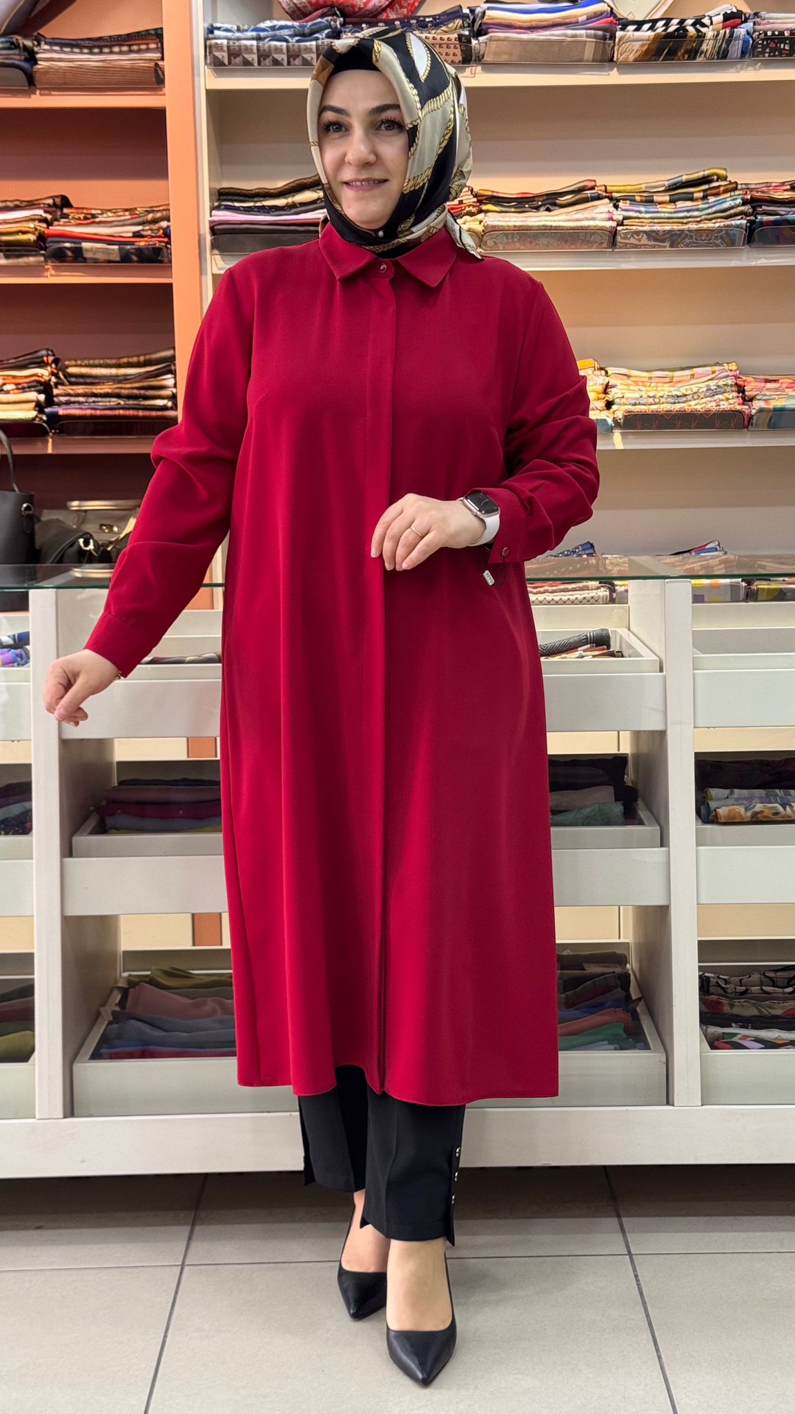 Gaze - Krep Kumaş Basic Uzun Tunik Kırmızı/4215