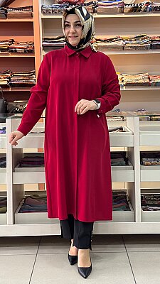 Krep Kumaş Basic Uzun Tunik Kırmızı/4215 - Thumbnail