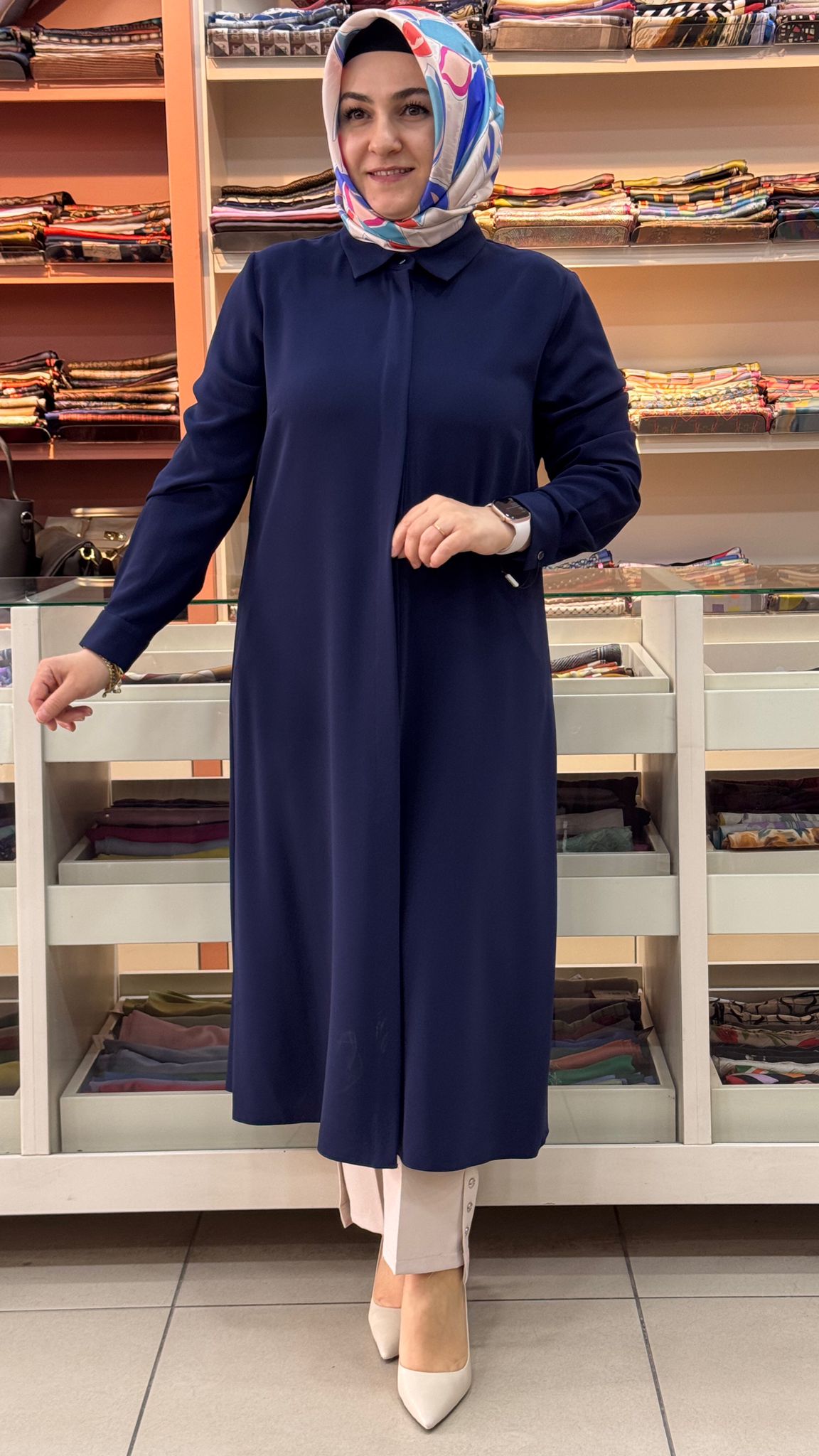 Gaze - Krep Kumaş Basic Uzun Tunik Lacivert/4215 