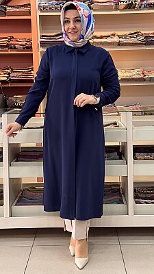 Krep Kumaş Basic Uzun Tunik Lacivert/4215 - Thumbnail