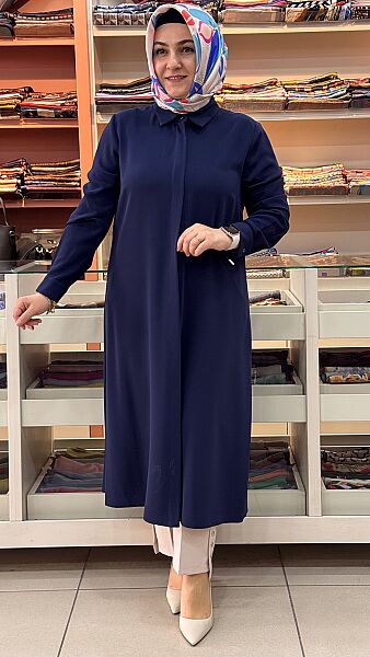 Krep Kumaş Basic Uzun Tunik Lacivert/4215 