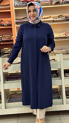 Krep Kumaş Basic Uzun Tunik Lacivert/4215 - Thumbnail